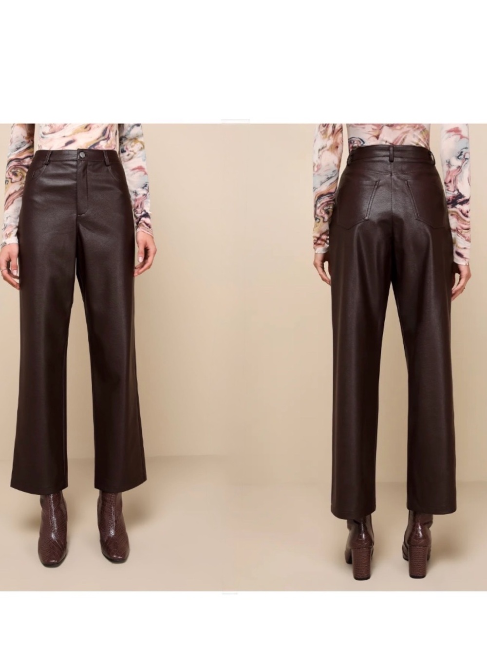 NWT Lulus Sleek Vibe Dark Brown Vegan Leather High-Rise Pants M